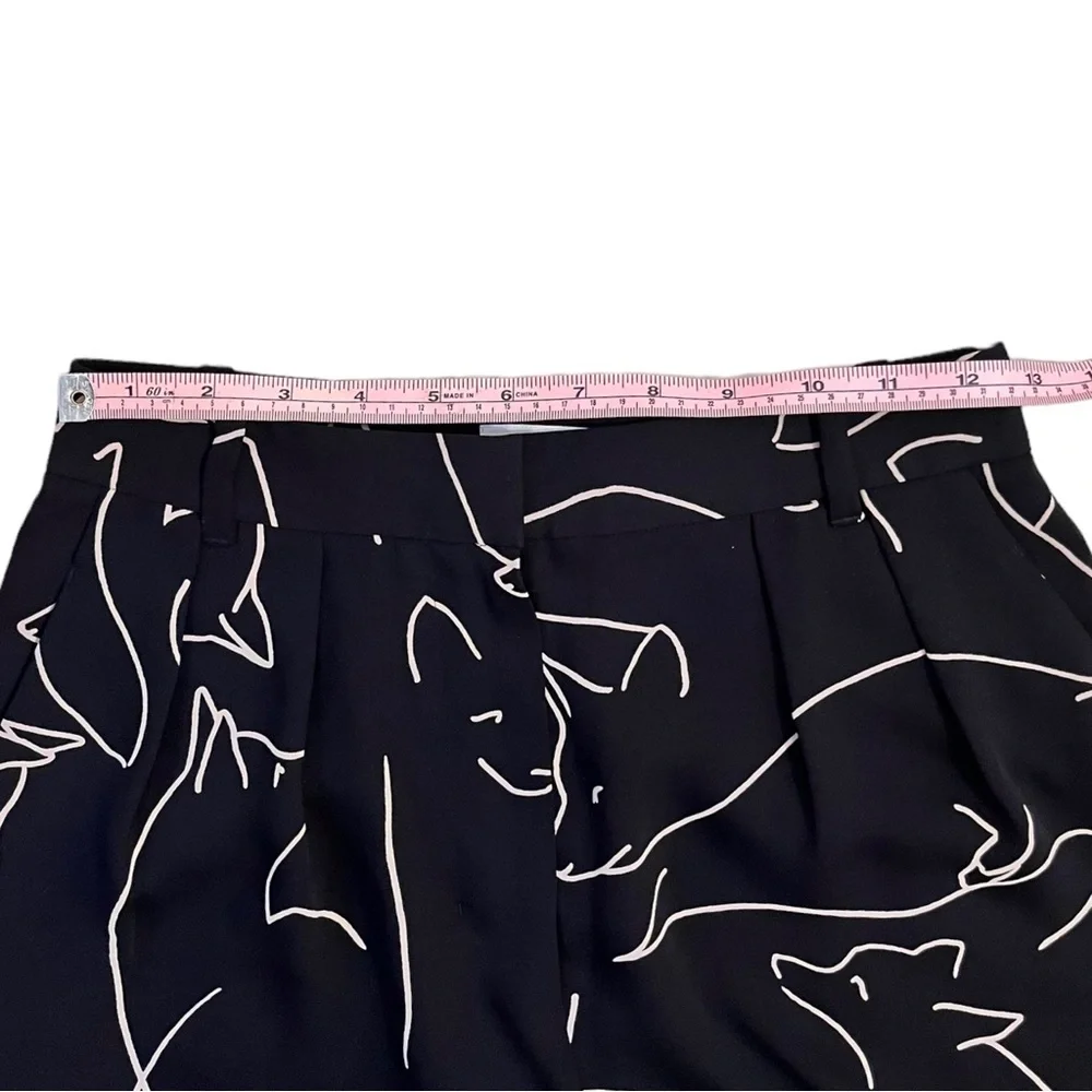 Babaton Pants Fox Print Sz 2 Black Tan Classic Baggy Fit Tapered Leg Aritzia - Picture 11 of 16